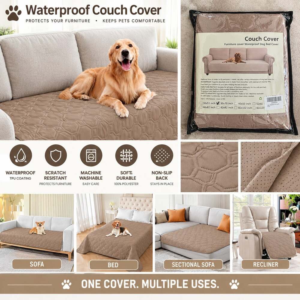 Waterproof Couch Cover for Dogs, Non-Slip Pet Sofa Protector 30x70